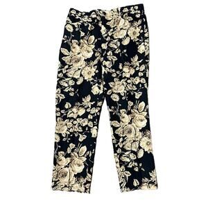 Lauren Ralph Lauren Women's High Rise Black Brown Floral Linen Pants Size 14